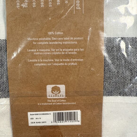 Elrene Farmhouse Quality Goods Valance Buffalo Check 60" x 15"  Black White NIP - Picture 6 of 7